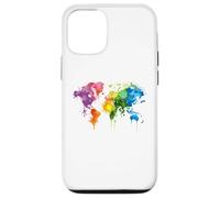 Coque pour iPhone 14 Carte du monde colorée rétro, cadeau graphique cool, amour
