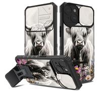 Coque pour iPhone 14, coque d'appareil photo cachée et coque de téléphone pliable avec béquille pour iPhone 14, anti-rayures, anti-chocs, coque de protection intégrale pour femmes et filles, fleurs de
