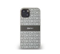 Coque pour iPhone 14 Édition Repeat Pattern Tonal Stripe avec Logo Métallisé Beige