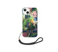 Coque pour iPhone 14 en TPU Motif Floral avec Dragonne Amovible Multicolore