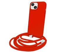 Coque pour iPhone 14 en TPU Premium Color Lace avec Cordon Tour de Cou Rouge