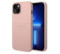 Coque pour iPhone 14 Plus Effet Saffiano avec Logo Métallique Rose