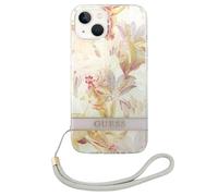 Coque pour iPhone 14 Plus en TPU Motif Floral avec Dragonne Amovible Multicolore