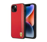 Ferrari Coque pour iPhone 14 Plus Ferrari Carbon, Cuir véritable, Protection efficace, Rouge