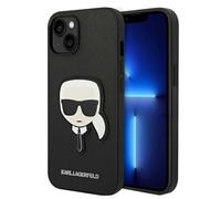 Coque pour iPhone 14 Plus Saffiano Karl Head Patch Protection Antichoc Rigide Noir