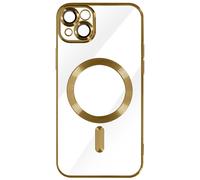 Coque pour iPhone 14 Plus Silicone Protection Caméra Contour Chromé, Dorée