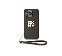 Coque pour Apple iPhone 14 Pro avec Logo Métallisé et Sangle de Poignet Marron