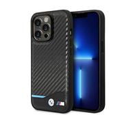 Coque pour iPhone 14 Pro - BMW - Cuir et Carbone - Noir - Rigide - Mixte