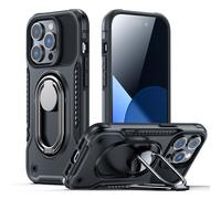 Coque pour iPhone 14 Pro, coque blindée avec support et anneau de maintien, noir