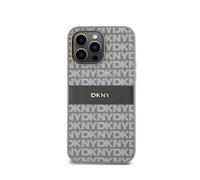 Coque pour iPhone 14 Pro Édition Repeat Pattern Tonal Stripe avec Logo Métallisé DKNY Beige