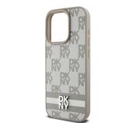 Coque pour iPhone 14 Pro Élégante avec Motifs à Carreaux et à Rayures Beige