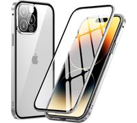 Coque Pour Iphone 14 Pro Magnétique Etui, 360 Degrés Protection Antichoc Case Cover [Avec Protecteur D'objectif De Caméra] Métal Bumper Avant Arrière Transparente Verre Trempé, Arg[Wke03737]