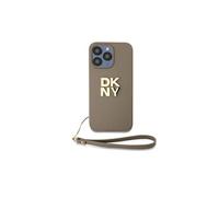 Coque pour Apple iPhone 14 Pro Max avec Logo Métallisé et Sangle de Poignet Beige