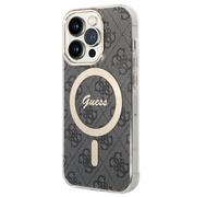 Coque pour iPhone 14 Pro Max MagSafe Antichocs Saffiano avec Motif 4G Noir