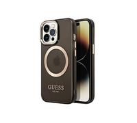 CG MOBILE Guess Coque Compatible avec Magsafe avec Contour doré translucide, dernier Design Brillant, Anti-Rayures, résistant aux dommages, Compatible avec iPhone 14 Pro Max (Noir)