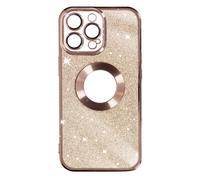 Apple iPhone 14 Pro Max Étui en silicone à paillettes avec bordures chromées - Or rose
