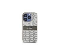 Coque pour iPhone 14 Pro Max Repeat Pattern Tonal Stripe avec Logo Métallisé Beige