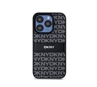 Coque pour iPhone 14 Pro Max Repeat Pattern Tonal Stripe avec Logo Métallisé DKNY Noir