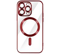 Coque MagSafe pour iPhone 14 Pro Max Silicone Protection Caméra Contour Chromé Rouge