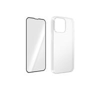 Coque iPhone 14 Pro Max Silicone Gel Souple et Film Verre Trempé 9H Contour noir