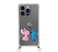Coque pour iPhone 14 Pro officielle Lilo & Stitch Beso Transparente avec pendentif pour protéger votre mobile. Choisissez le type de coque qui vous plaît le plus avec licence officielle Disney