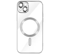 Coque MagSafe pour iPhone 14 Silicone Protection Caméra Contour Chromé Argent