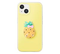 Coque pour iPhone 15 avec Motif Ananas en Relief 3D et Contour Surélevé Jaune