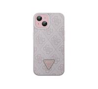 Guess Étui rigide pour iPhone 15 6.1 – Cuir 4G Triangle Strass – Rose