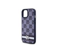 DKNY Coque pour iPhone 15 Élégante avec Motifs à Carreaux et à Rayures Bleu