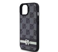 Coque pour iPhone 15 Elégante avec Motifs à Carreaux et à Rayures Noir
