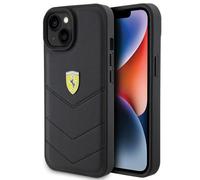 Coque pour iPhone 15 Ferrari matelassée avec logo en métal, rigide et noire
