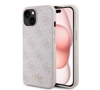 Coque pour iPhone 15 - Guess Hardcase 4G Métal Or Logo Or (GUHCP15SG4GFPI) - Rose