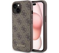 Coque Pour IPhone 15 Guess En Cuir Synthétique Marron Avec Logo Doré