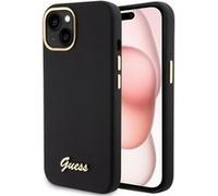 Coque pour iPhone 15 / iPhone 14 / iPhone 13 - Guess Silicone Script Logo et cadre en métal (GUHCP15SSMBSLK) - Noir G