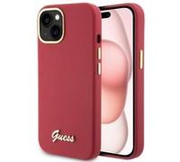 Coque pour iPhone 15 / iPhone 14 / iPhone 13 - Guess Silicone Script Logo et cadre en métal (GUHCP15SSMBSLM) - Rouge Rouge G