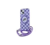 Étui Karl Lagerfeld pour iPhone 15 6.1 violet hardcase IML Crossbody Monogram Karl & Choupette Head MagSafe