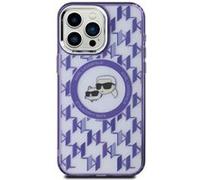 Coque pour iPhone 15 - Karl Lagerfeld IML MagSafe (KLHMP15SHMCKMHU) - Monogramme Violet Tête Karl&Choupette G