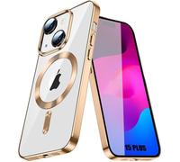 Coque pour iPhone 15 Plus - BOOLING - Cercle Magnétique - Antichoc - TPU Transparent - Contour Chromé Doré