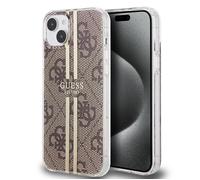 Coque pour iPhone 15 Plus / iPhone 14 Plus - Guess Hardcase IML 4G Gold Stripe (GUHCP15MH4MH4PSEGW) - Marron