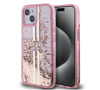 Coque pour iPhone 15 Plus / iPhone 14 Plus - Guess Liquid Glitter Gold Stripes (GUHCP15MLFCFCSEGP) - Rose