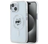 Coque pour iPhone 15 Plus - Karl Lagerfeld IML MagSafe (KLHMP15MHLSCHH) - Tête de Choupette en Métal Blanc white G