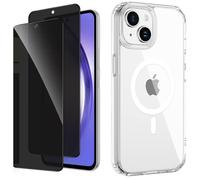 Coque pour iPhone 15 Plus - MASSILIA TECH - Transparente - Magsafe - 2 Vitres Verre Trempé Anti-Espion