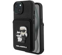 Coque pour iPhone 15 Plus Porte-cartes Support Saffiano Noir