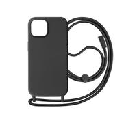 Coque pour iPhone 15 Plus Semi-Rigide Soft-Touch avec Cordon Tour de Cou Noir