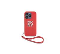 Coque pour iPhone 15 Pro avec Logo Métallisé et Sangle de Poignet Rouge
