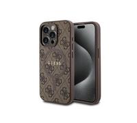 GUESS GUHMP15LG4GFRW Coque pour iPhone 15 Pro 6,1 Pouces Marron Rigide Collection 4G Cuir Logo Métal, XA-1QKI-NE5L