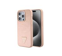 Coque pour iPhone 15 Pro - Croco Croco Triangle Metal Logo (GUHCP15LPCRTHCP) - Rose