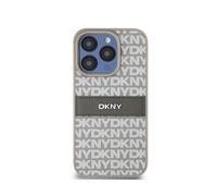 Coque pour iPhone 15 Pro Édition Repeat Pattern Tonal Stripe avec Logo Métallisé DKNY Beige
