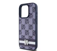 Coque pour iPhone 15 Pro Élégante avec Motifs à Carreaux et à Rayures Bleu