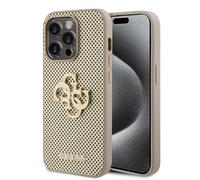 Coque pour iPhone 15 Pro Perforée avec Logo 4G en Métal Pailleté Dorée